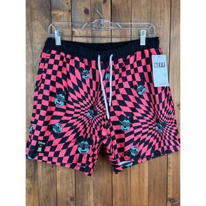 NEW Neff Disney Mickey Mouse Swim Board Shorts Drawstring Checkered Men's Small